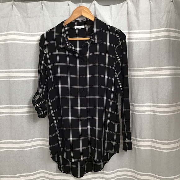 CALVIN KLEIN / Black & White Striped Long Sleeve Button Down Size XS - Picture 3 of 12
